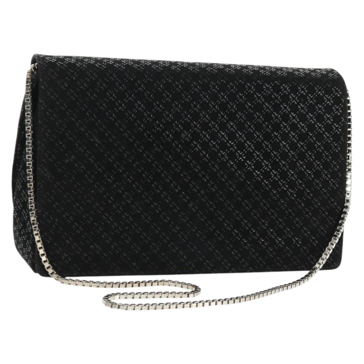 Salvatore Ferragamo Chain Shoulder Bag Suede Black Silver Auth 154248V