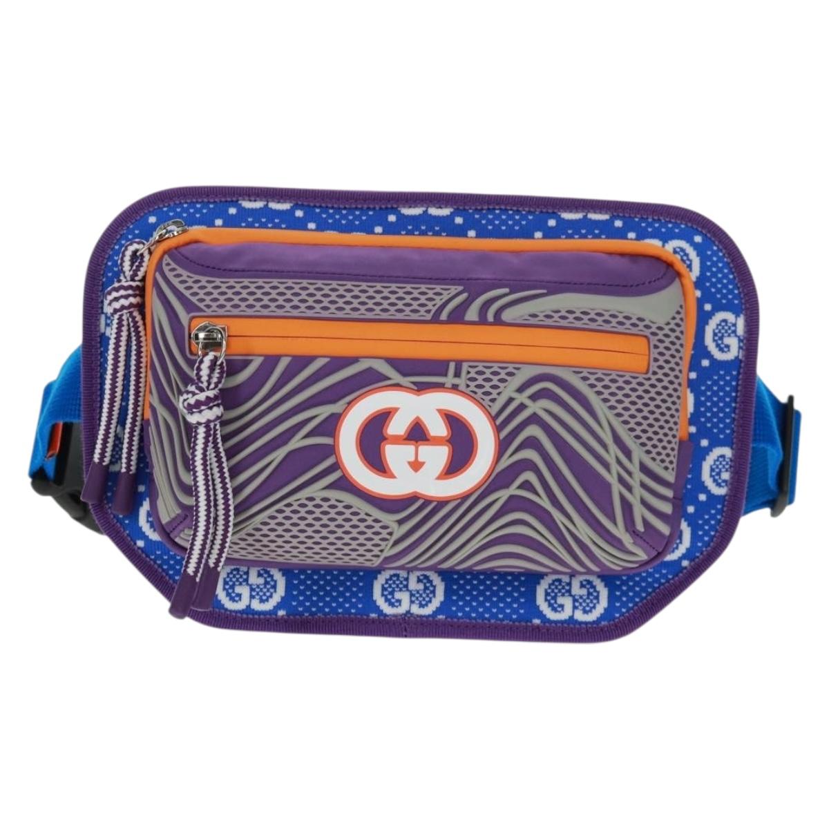 GUCCI Interlocking G Waist Bag Nylon Purple Silver 752102 Auth 154250M