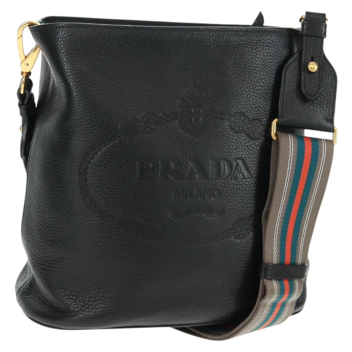 PRADA Shoulder Bag Leather Black Gold Auth 154258SAM