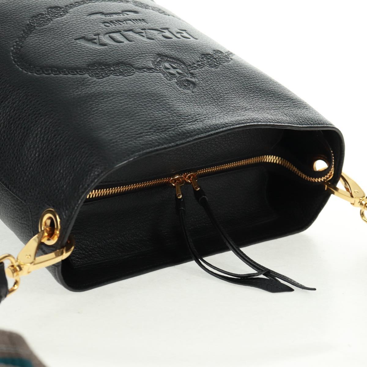 PRADA Shoulder Bag Leather Black Gold Auth 154258SAM