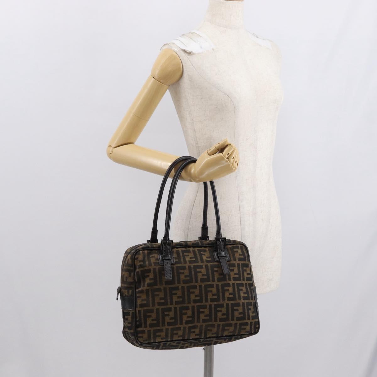 FENDI Zucca Canvas Hand Bag Black Brown Auth 154262