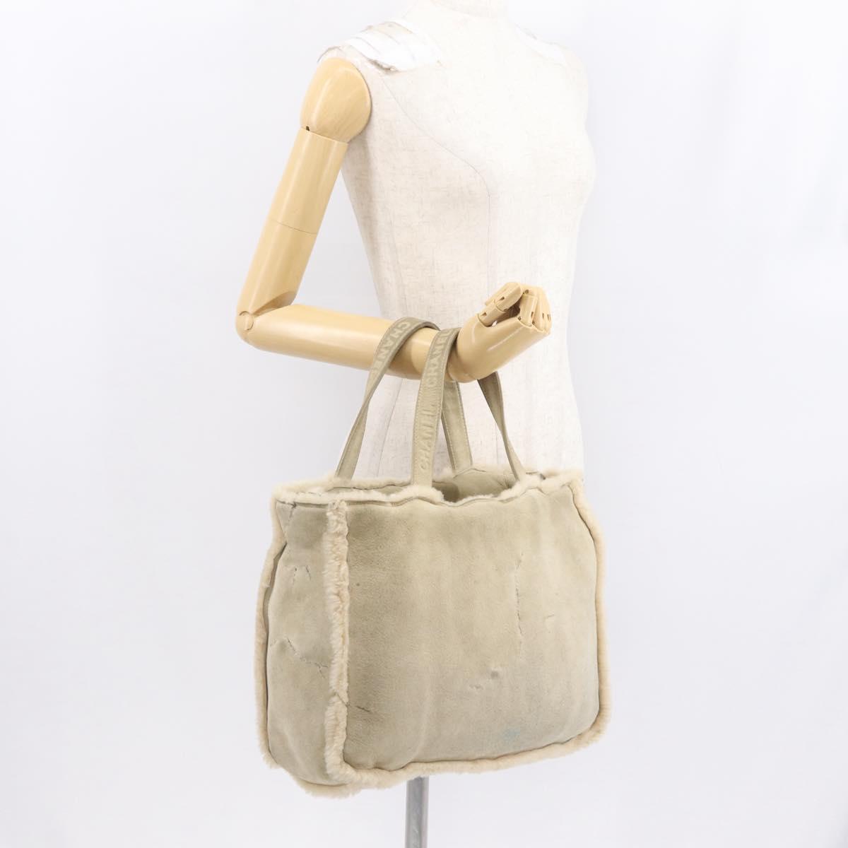 CHANEL Tote Bag Mouton Beige CC Auth 154266