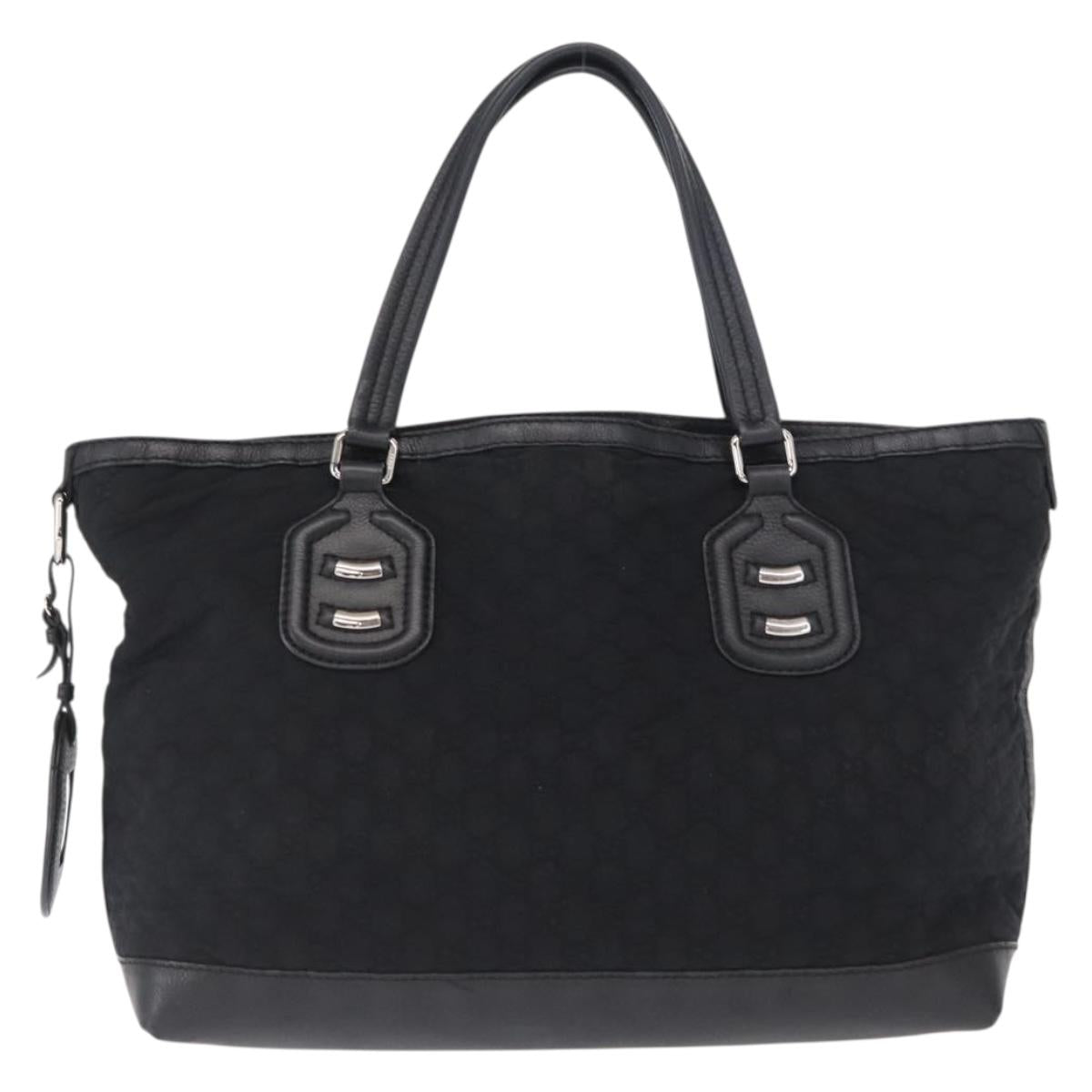 GUCCI Tote Bag Nylon Black Silver 241102 Auth 154270