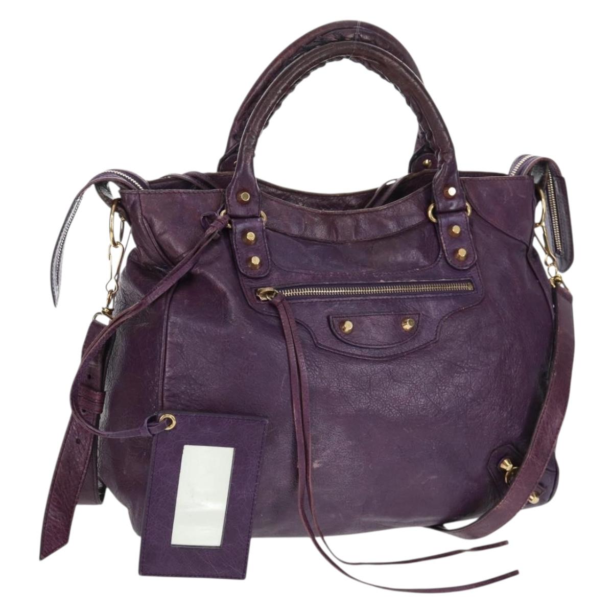 BALENCIAGA Classic Vero Hand Bag Leather 2way Purple Gold 235216 Auth 154271V