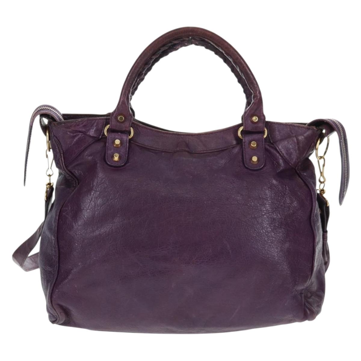 BALENCIAGA Classic Vero Hand Bag Leather 2way Purple Gold 235216 Auth 154271V