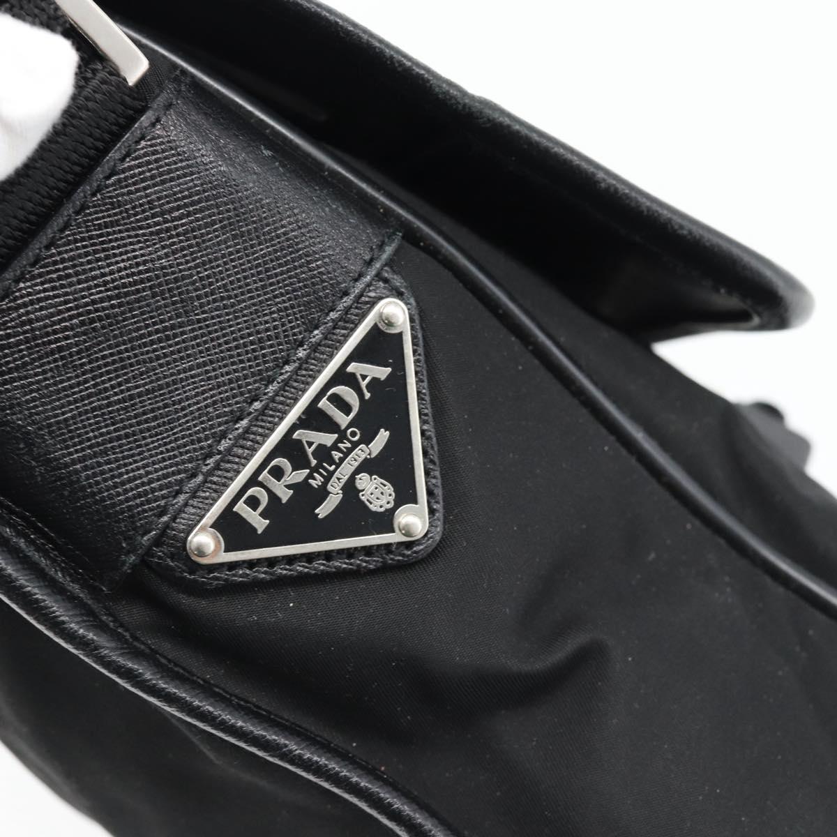 PRADA Shoulder Bag Nylon Black Silver Auth 154272
