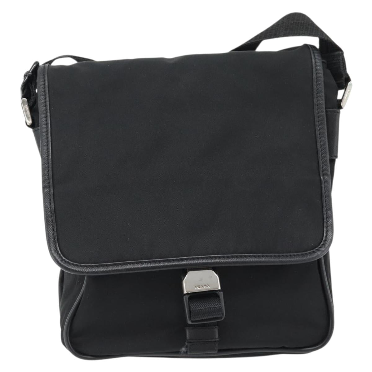 PRADA Shoulder Bag Nylon Black Silver Auth 154272
