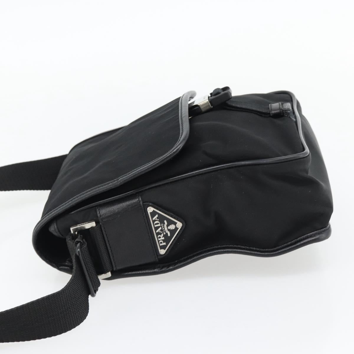 PRADA Shoulder Bag Nylon Black Silver Auth 154272