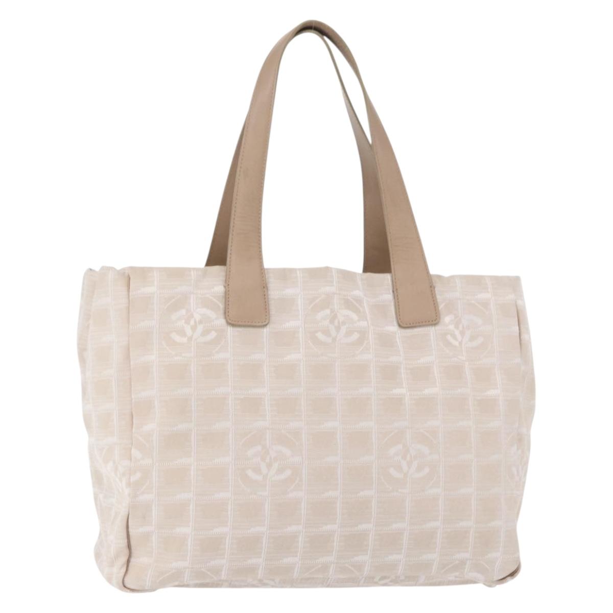 CHANEL New Travel Line Hand Bag Beige Silver CC Auth 154273