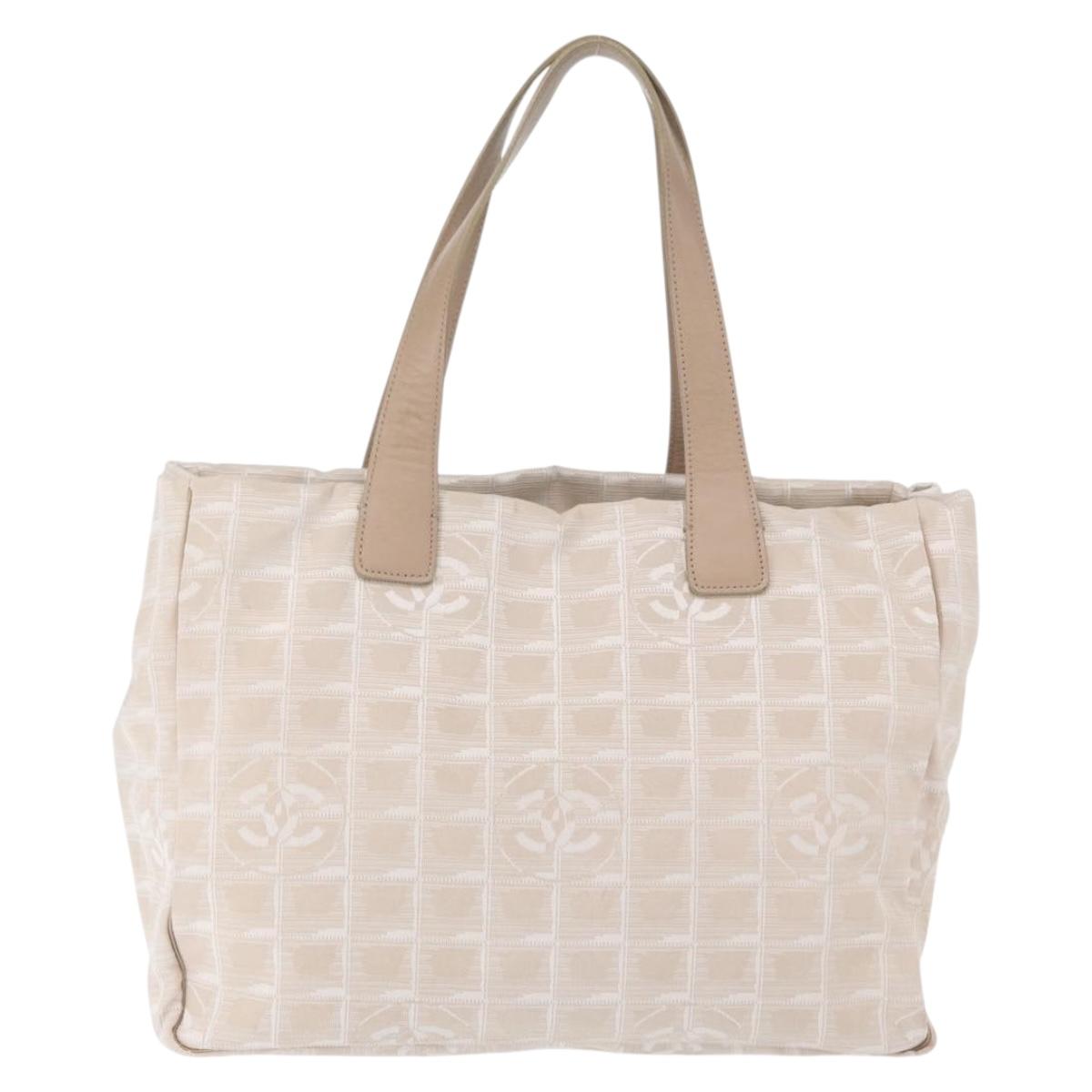 CHANEL New Travel Line Hand Bag Beige Silver CC Auth 154273