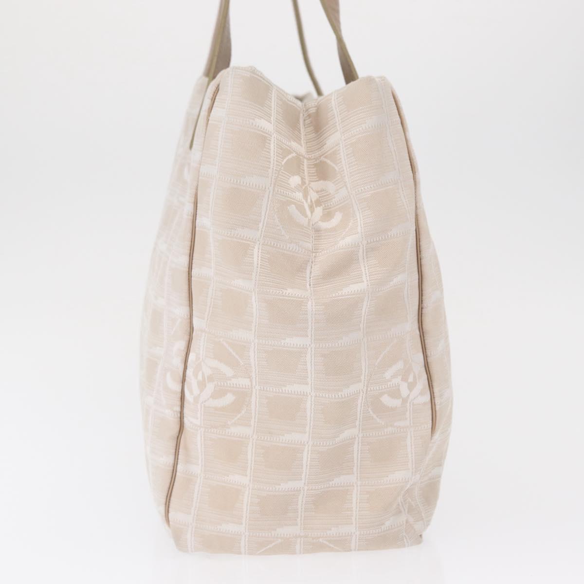 CHANEL New Travel Line Hand Bag Beige Silver CC Auth 154273