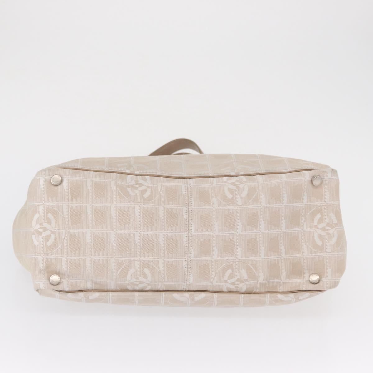 CHANEL New Travel Line Hand Bag Beige Silver CC Auth 154273