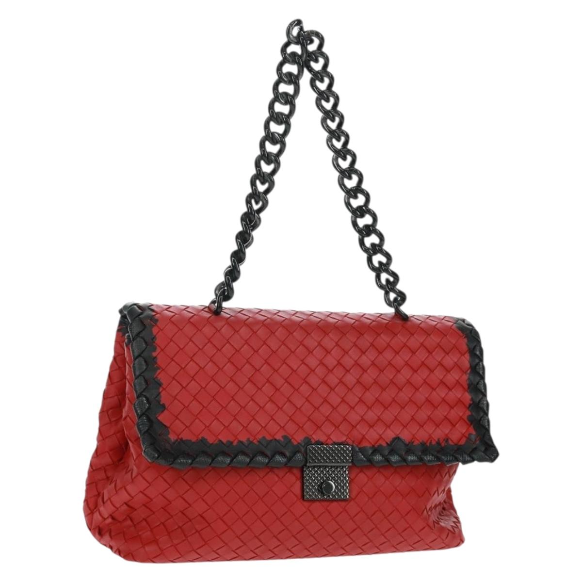 BOTTEGA VENETA INTRECCIATO Shoulder Bag Leather Red Auth 154274V