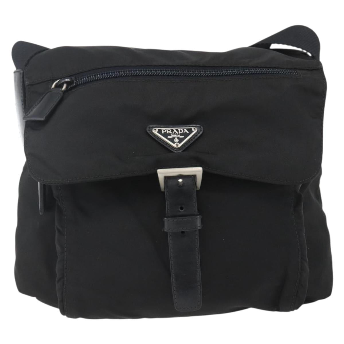 PRADA Shoulder Bag Nylon Black Silver Auth 154275