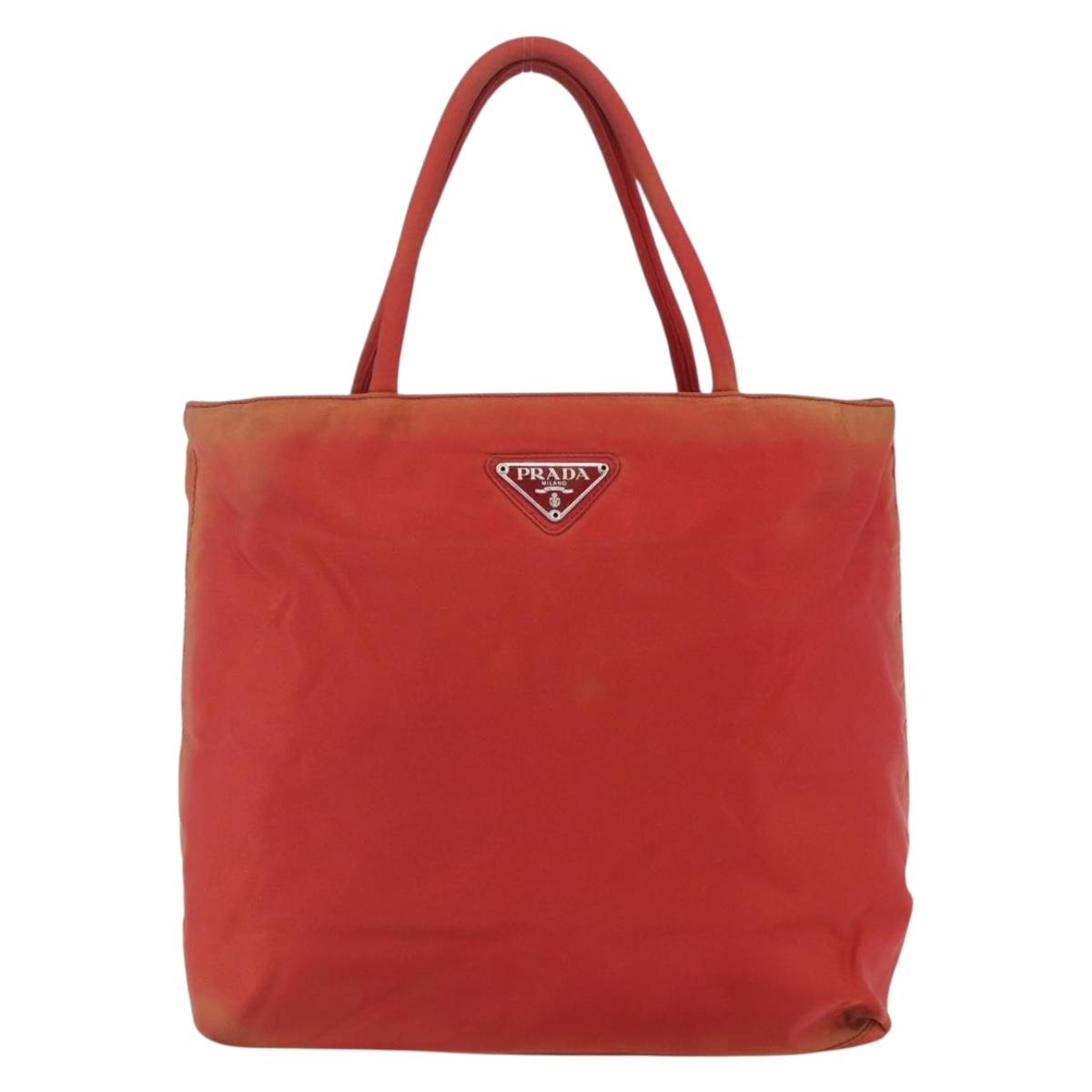 PRADA Hand Bag Nylon Red Auth 154276