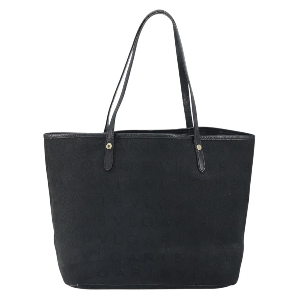 BVLGARI Logo Mania Tote Bag Canvas Black Gold Auth 154287