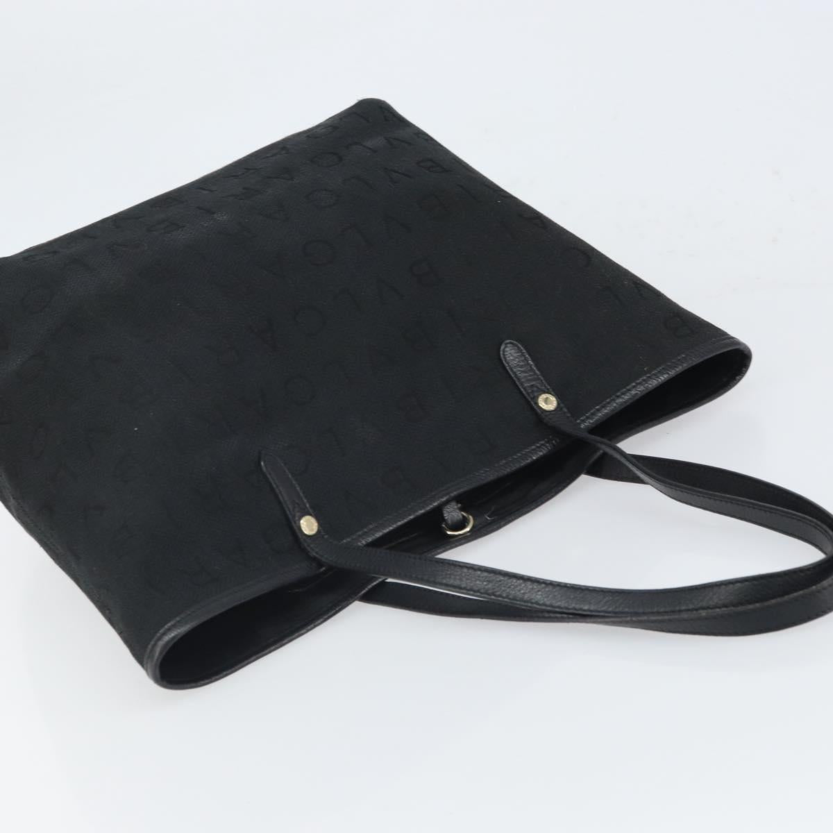 BVLGARI Logo Mania Tote Bag Canvas Black Gold Auth 154287