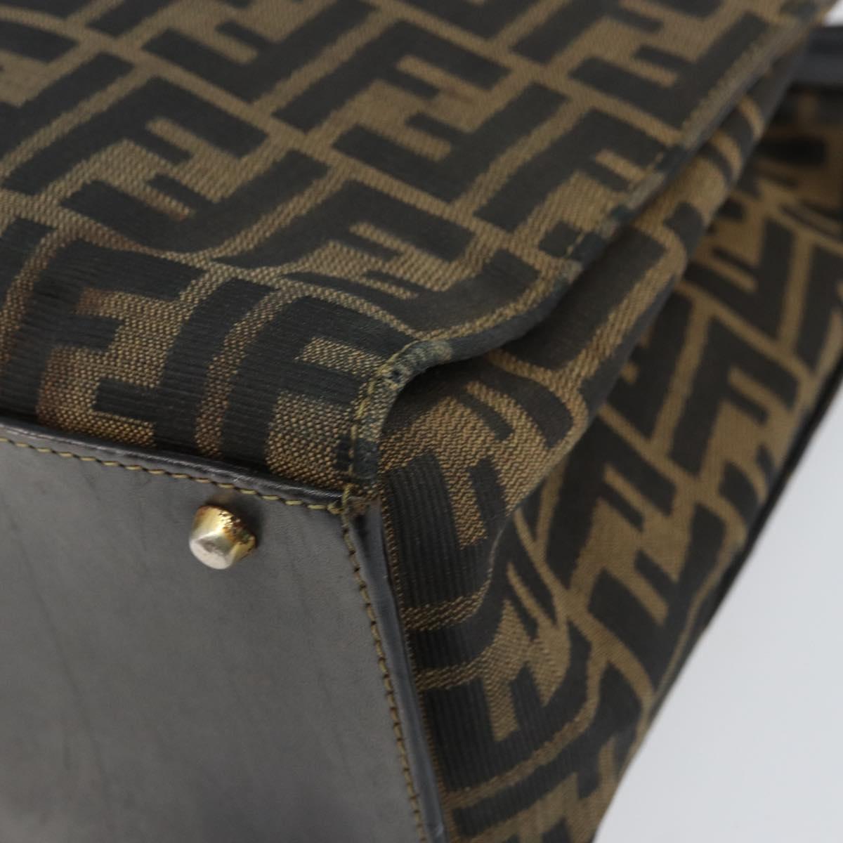 FENDI Zucca Canvas Hand Bag Black Brown Auth 154305