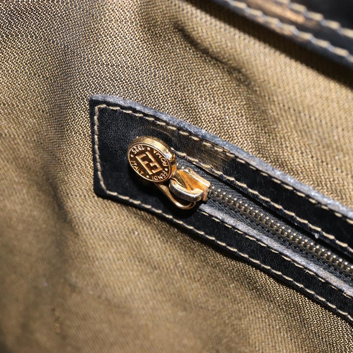 FENDI Zucca Canvas Hand Bag Black Brown Auth 154305