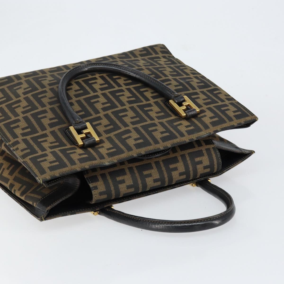 FENDI Zucca Canvas Hand Bag Black Brown Auth 154305