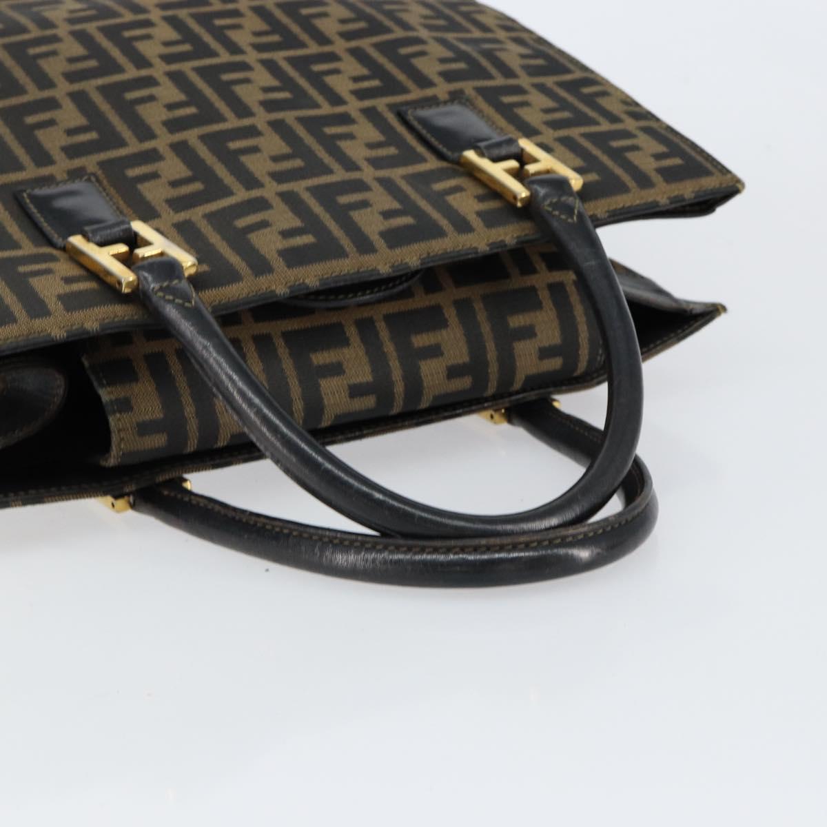 FENDI Zucca Canvas Hand Bag Black Brown Auth 154305