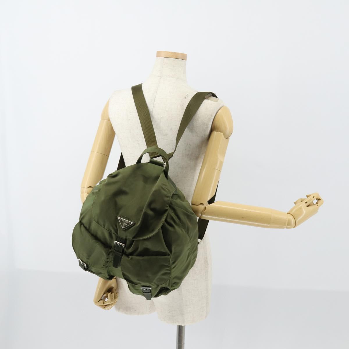 PRADA Backpack Nylon Green Silver Auth 154322
