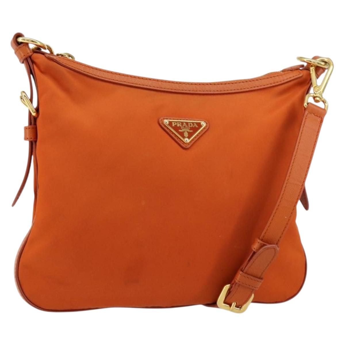 PRADA Shoulder Bag Nylon Orange Gold Auth 154323