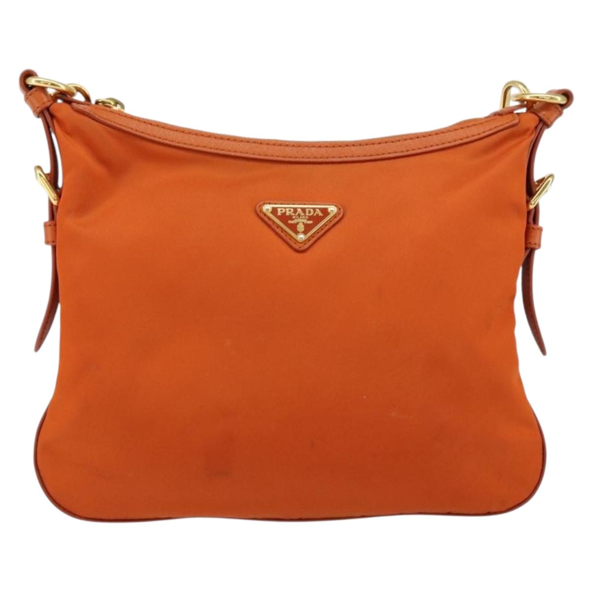 PRADA Shoulder Bag Nylon Orange Gold Auth 154323