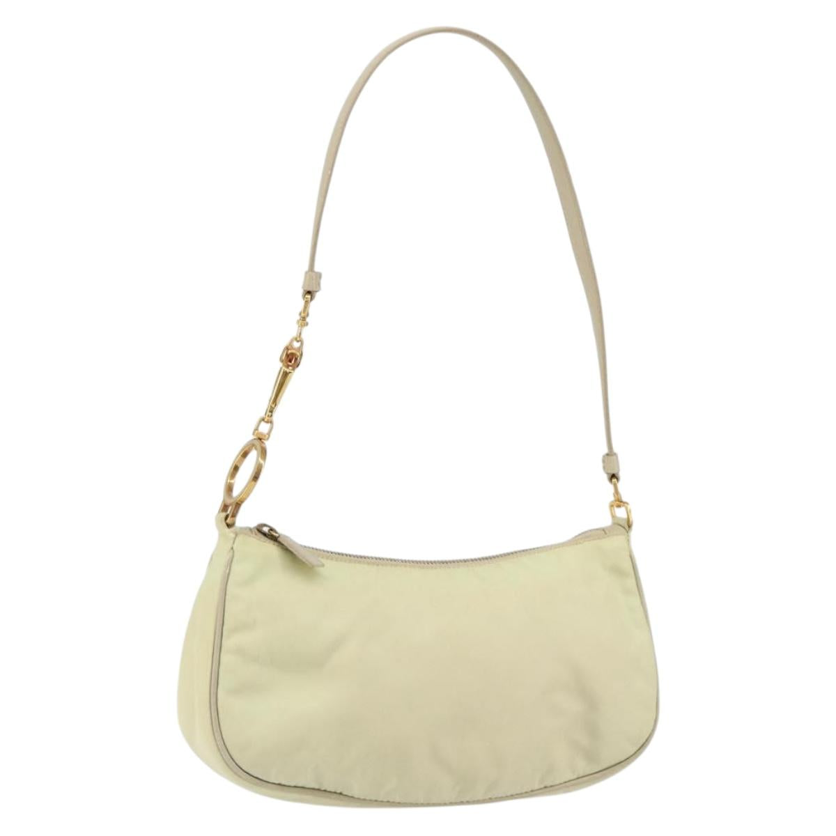PRADA Shoulder Bag Nylon Ivory Gold Auth 154324