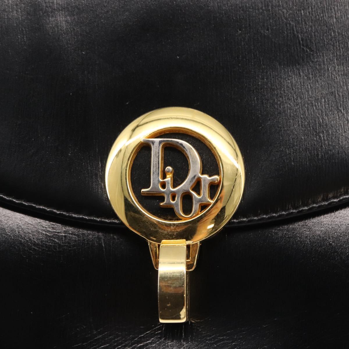 Christian Dior Hand Bag Leather 2way Black Gold Auth 154326V