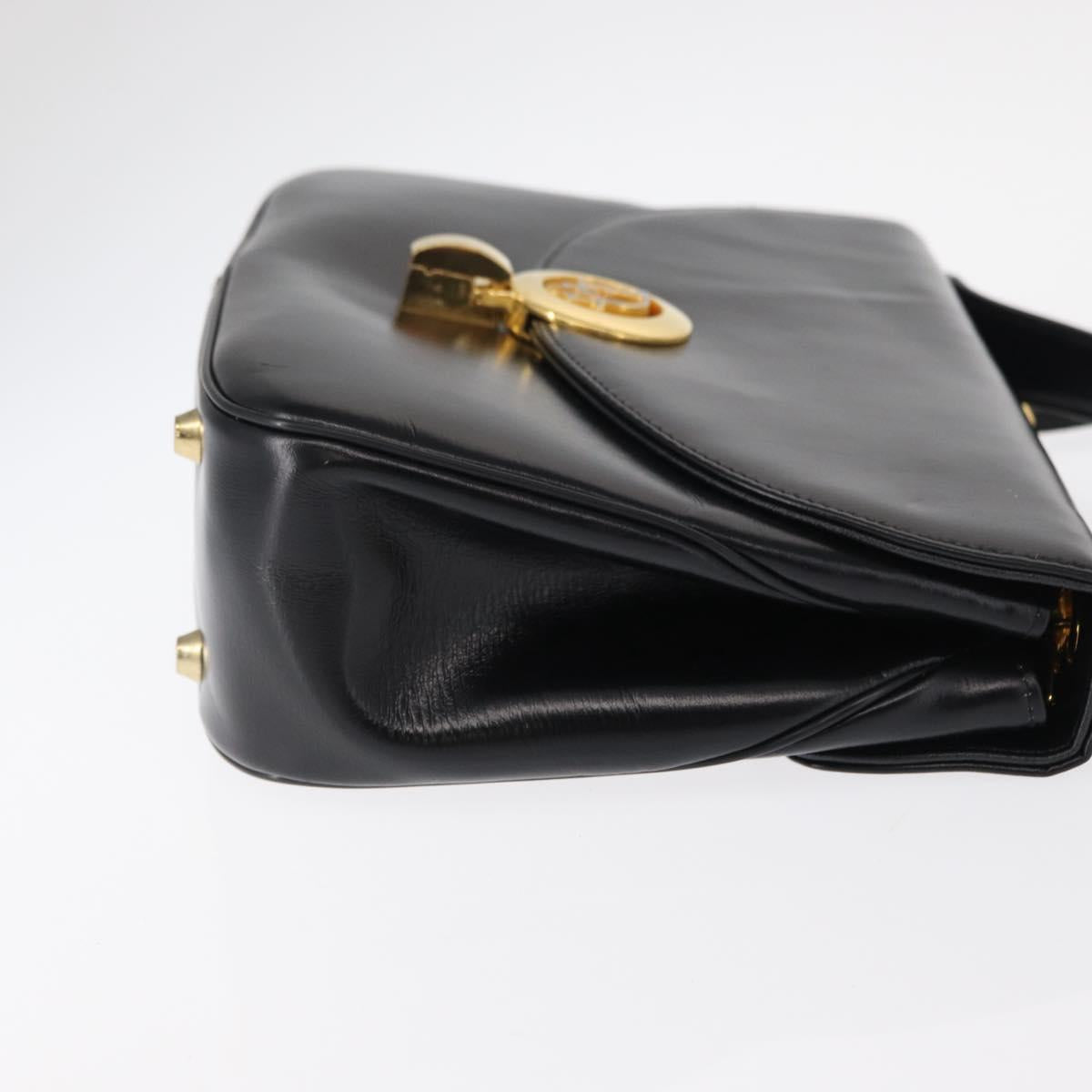 Christian Dior Hand Bag Leather 2way Black Gold Auth 154326V