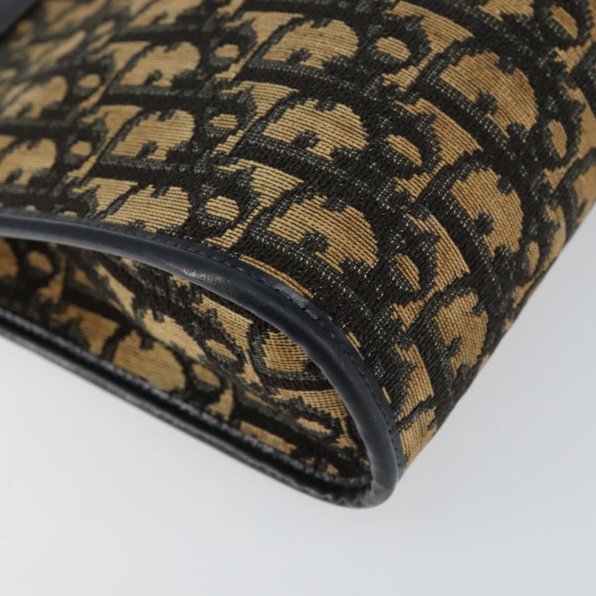 Christian Dior Trotter Canvas Shoulder Bag Navy Gold Auth 154328