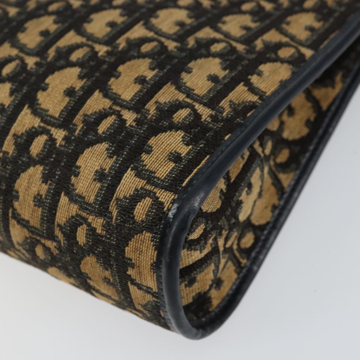 Christian Dior Trotter Canvas Shoulder Bag Navy Gold Auth 154328