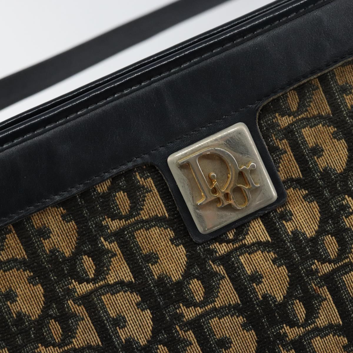 Christian Dior Trotter Canvas Shoulder Bag Navy Gold Auth 154328