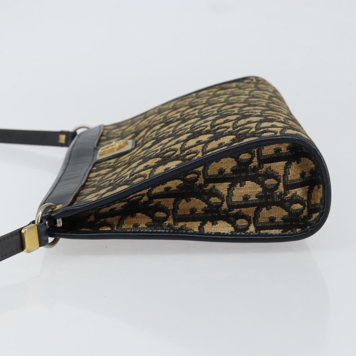 Christian Dior Trotter Canvas Shoulder Bag Navy Gold Auth 154328