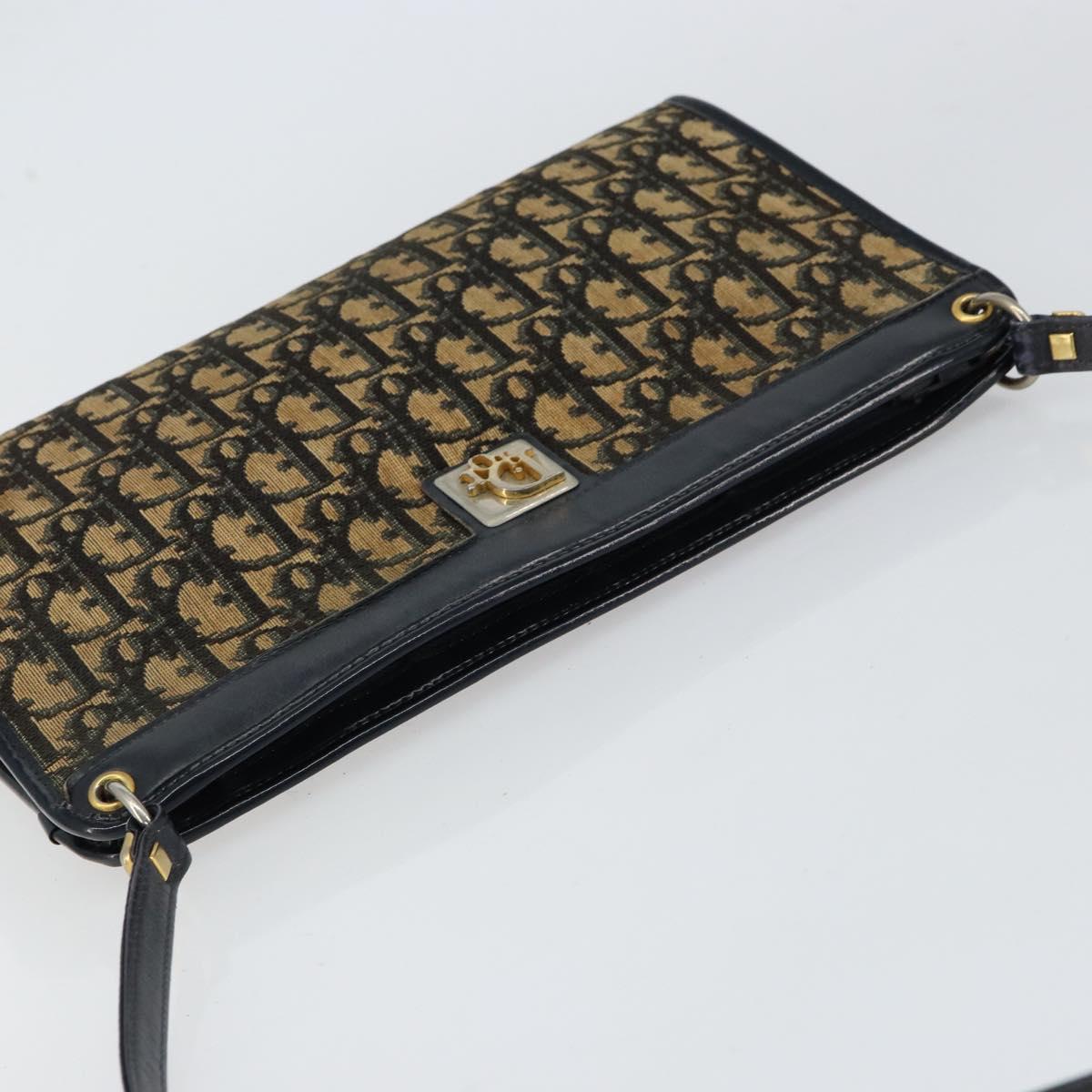 Christian Dior Trotter Canvas Shoulder Bag Navy Gold Auth 154328