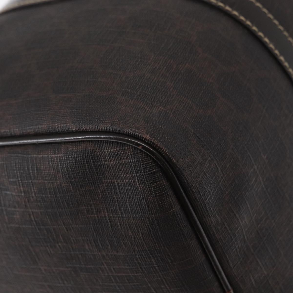 FENDI Zucchino Canvas Boston Bag PVC Dark Brown Gold 193603 Auth 154330