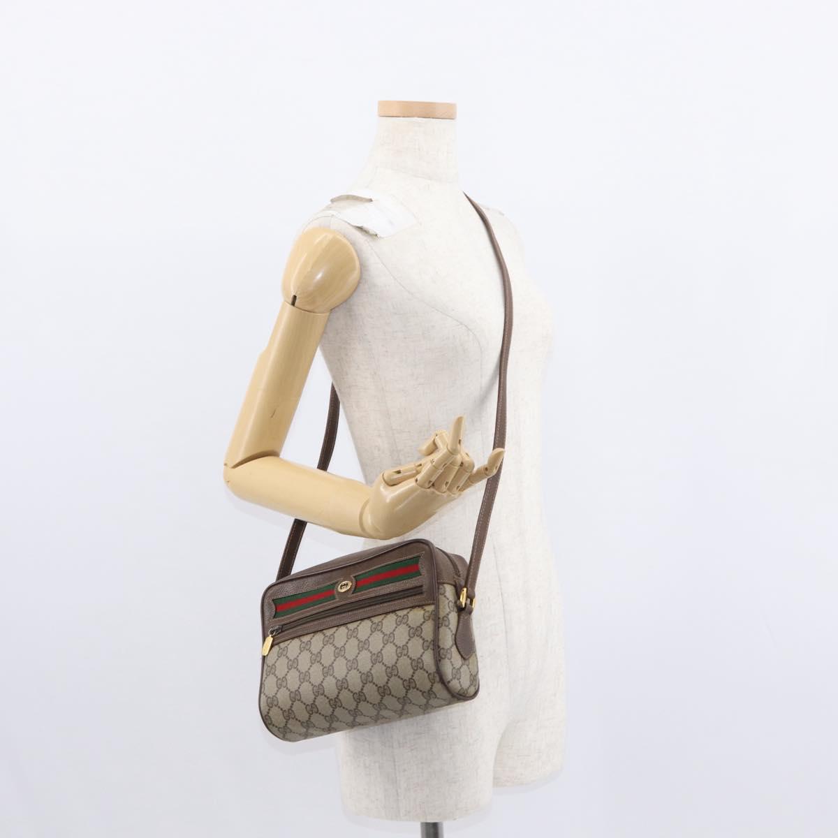 GUCCI GG Supreme Web Sherry Line Bag PVC Beige Gold 56 02 087 Auth 154331