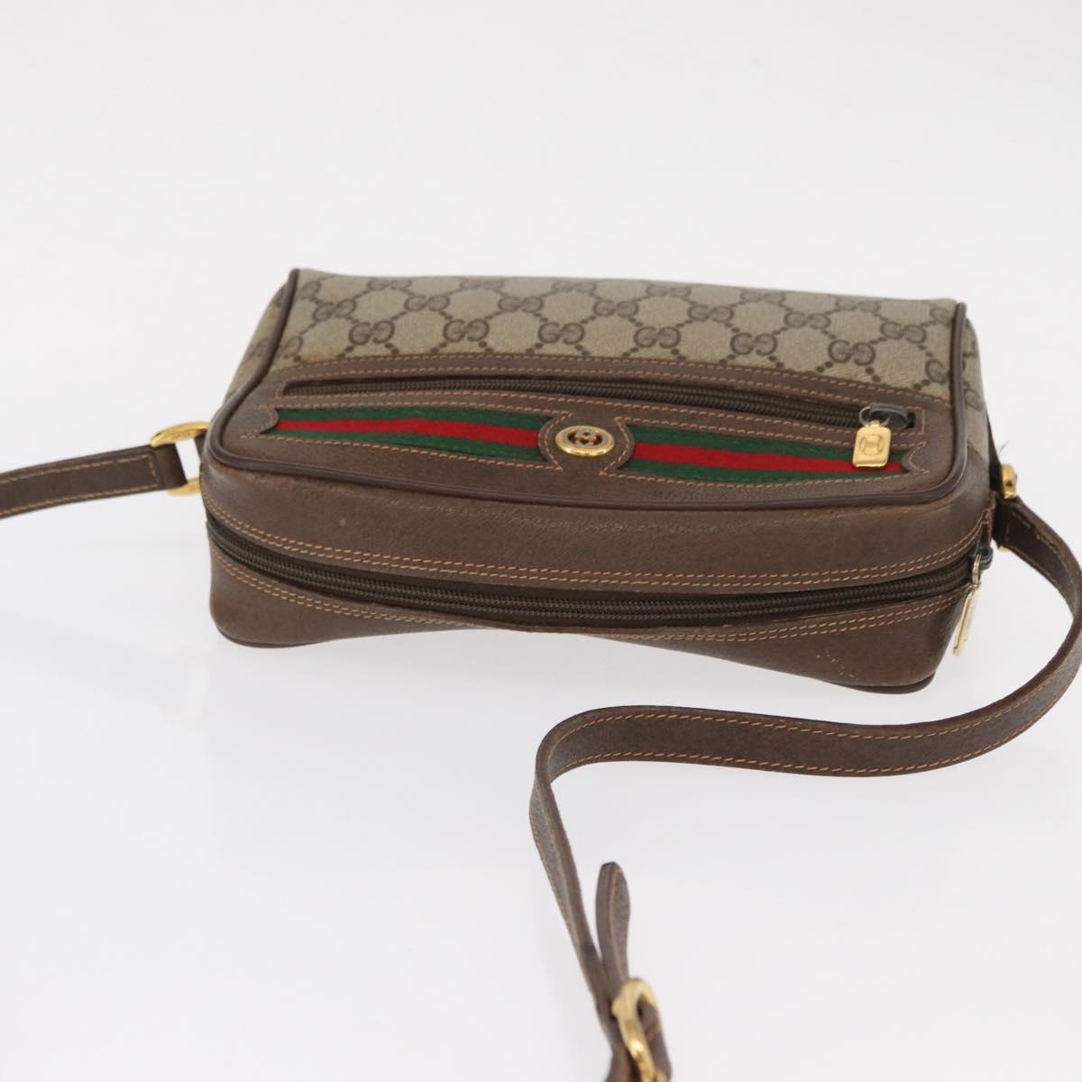GUCCI GG Supreme Web Sherry Line Bag PVC Beige Gold 56 02 087 Auth 154331