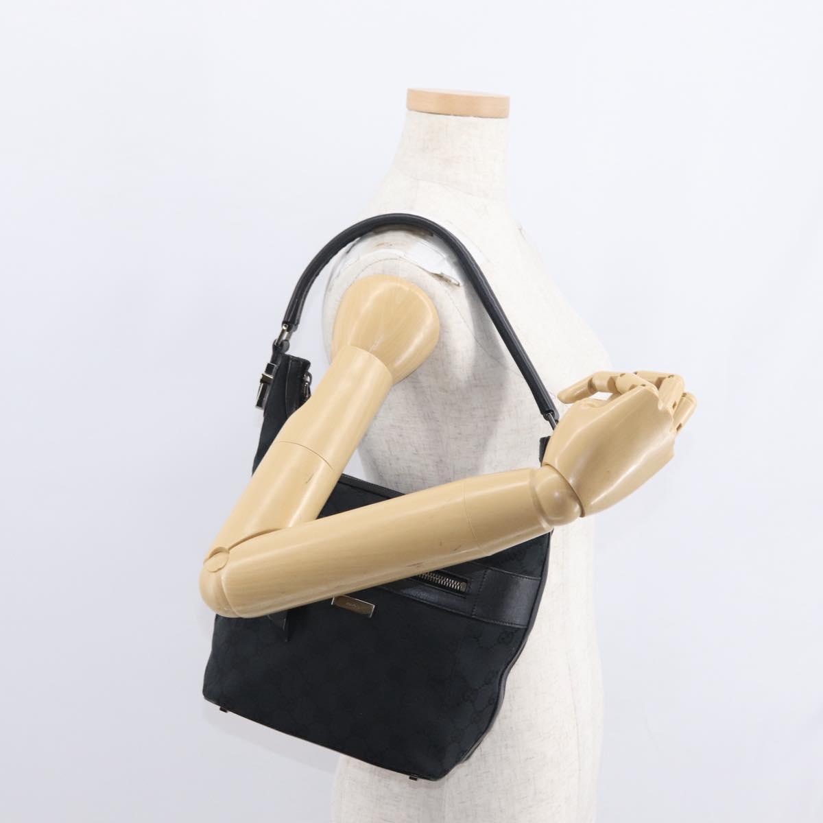GUCCI GG Canvas Shoulder Bag Black Silver 001 4299 1669 Auth 154332