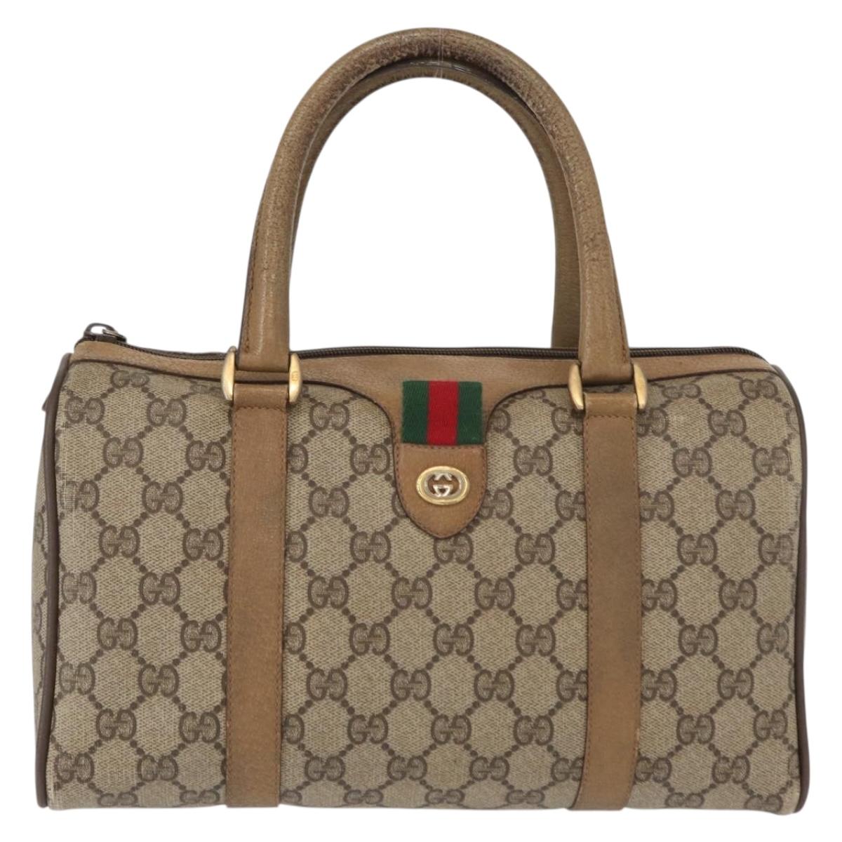 GUCCI GG Supreme Web Sherry Line Boston Bag PVC Beige 116 02 006 Auth 154334