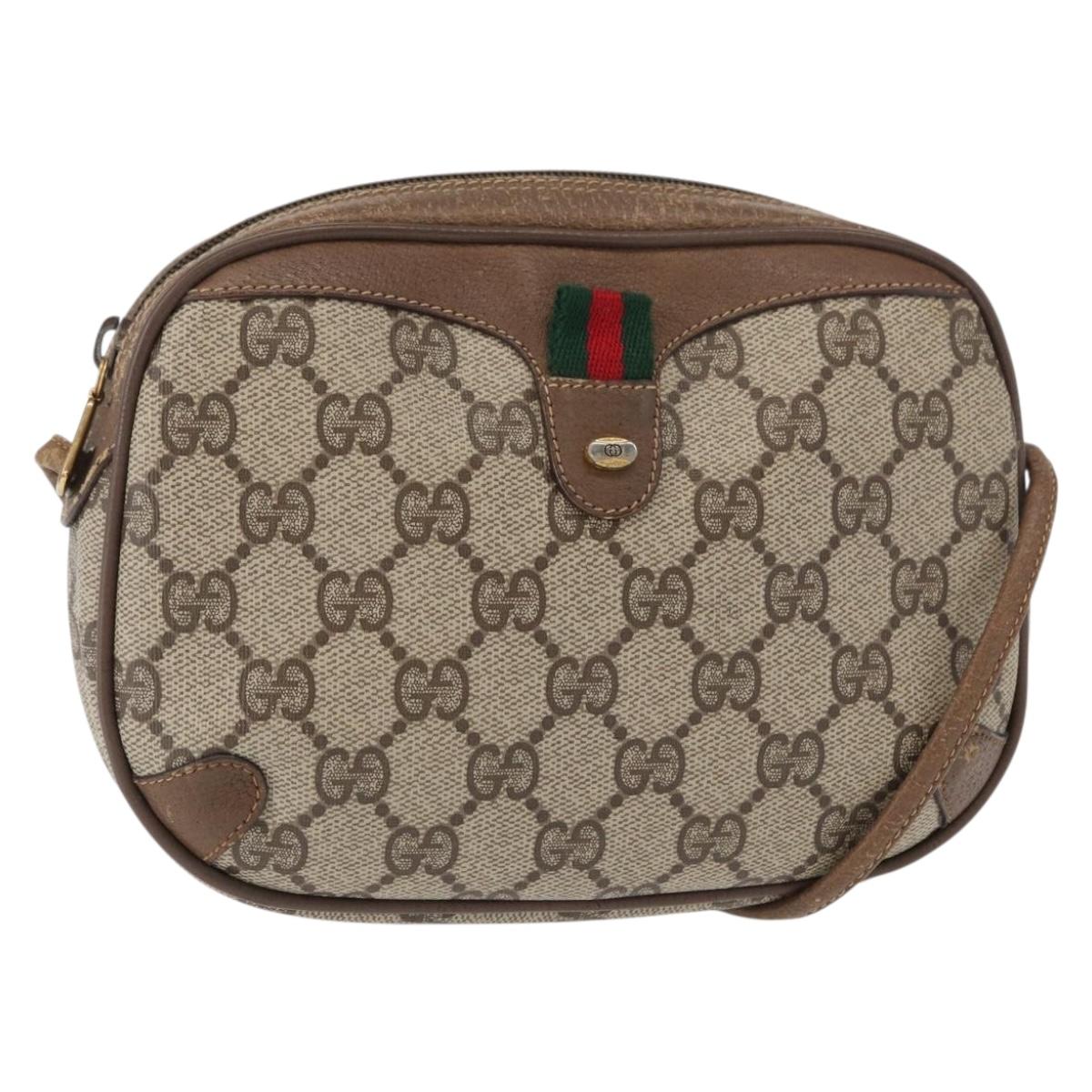GUCCI GG Supreme Web Sherry Line Bag PVC Beige Gold 89 02 066 Auth 154335