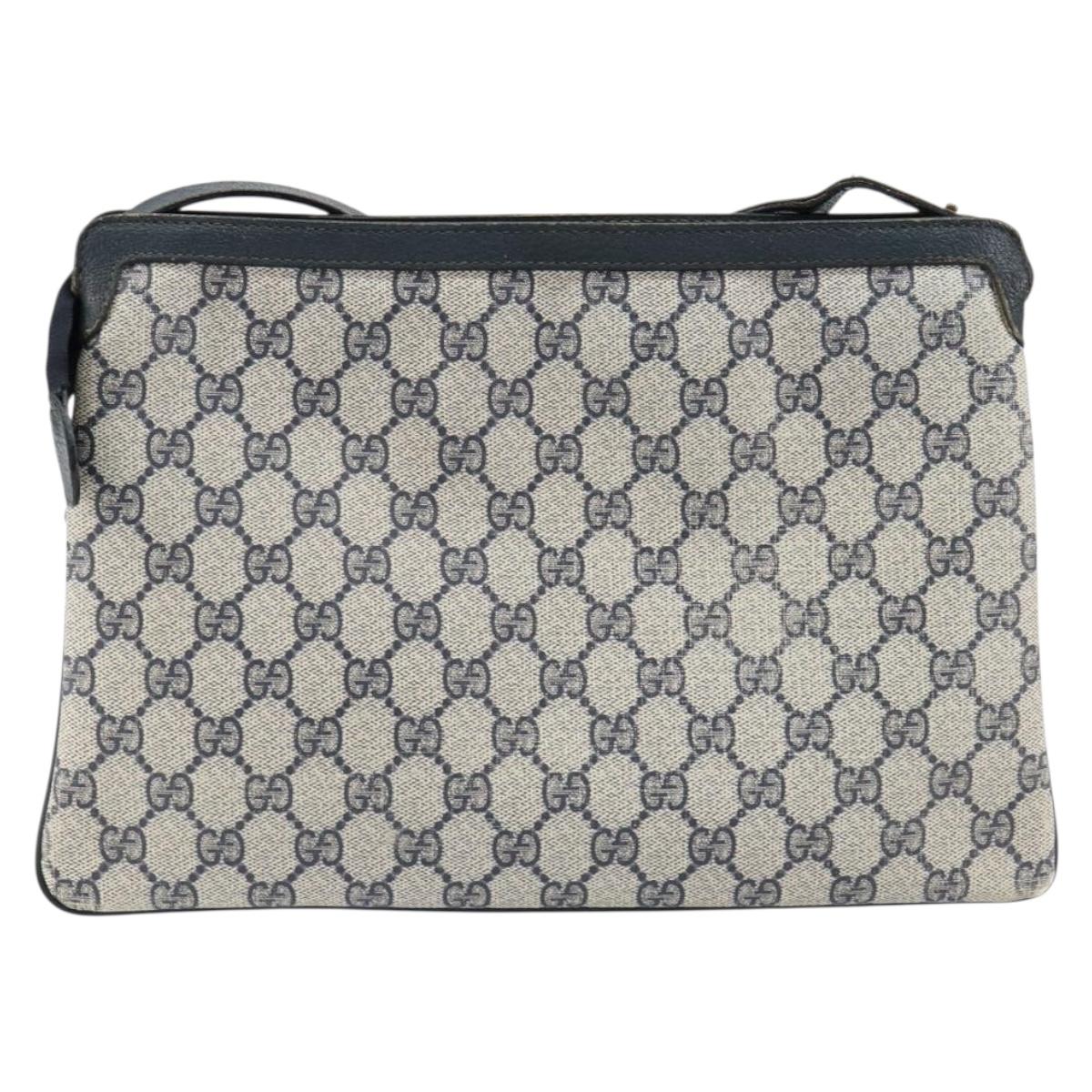 GUCCI GG Supreme Sherry Line Shoulder Bag PVC Navy Gold 14 02 013 Auth 154336