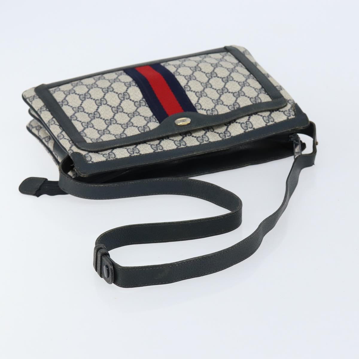 GUCCI GG Supreme Sherry Line Shoulder Bag PVC Navy Gold 14 02 013 Auth 154336