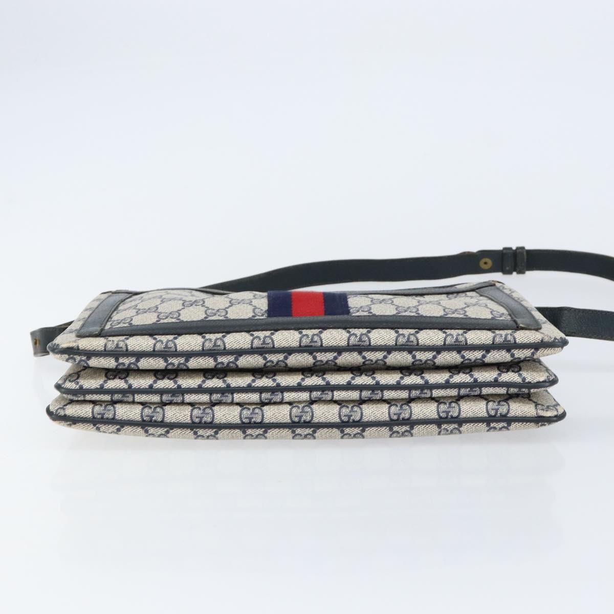 GUCCI GG Supreme Sherry Line Shoulder Bag PVC Navy Gold 14 02 013 Auth 154336