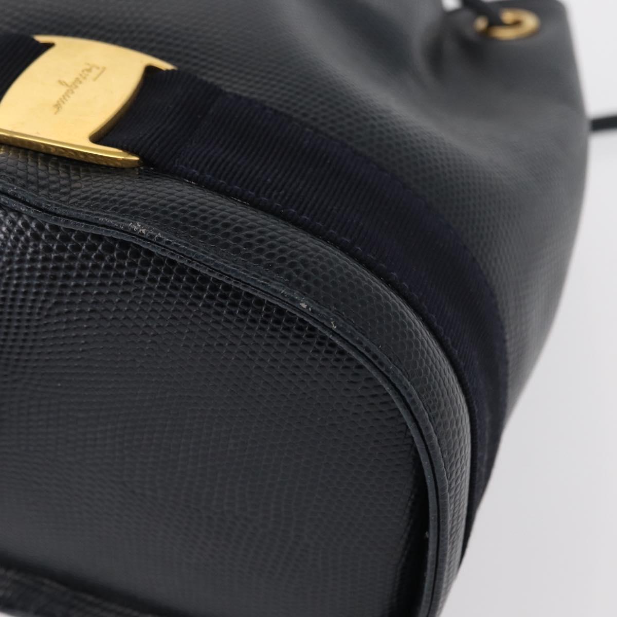 Salvatore Ferragamo Vala Backpack Leather Navy Gold Auth 154339