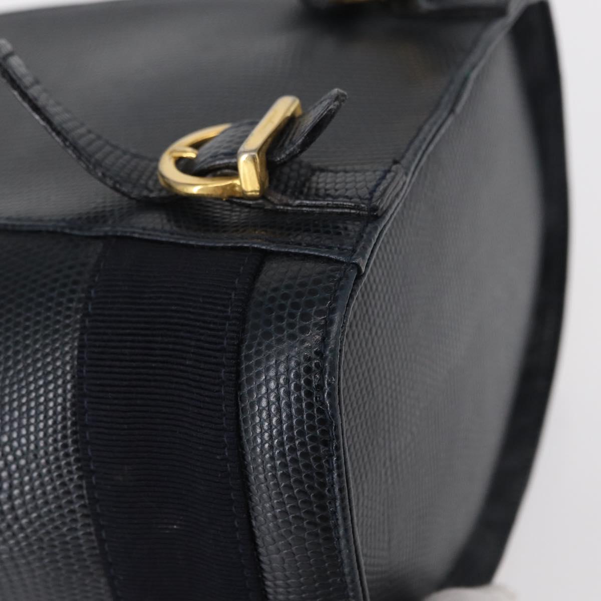 Salvatore Ferragamo Vala Backpack Leather Navy Gold Auth 154339