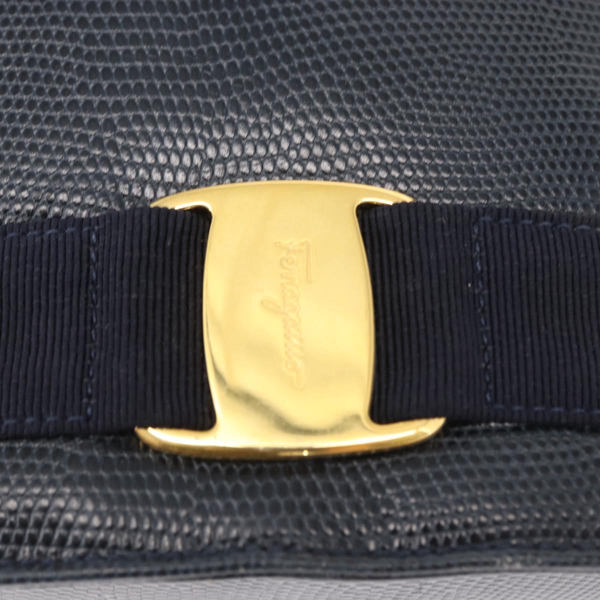 Salvatore Ferragamo Vala Backpack Leather Navy Gold Auth 154339