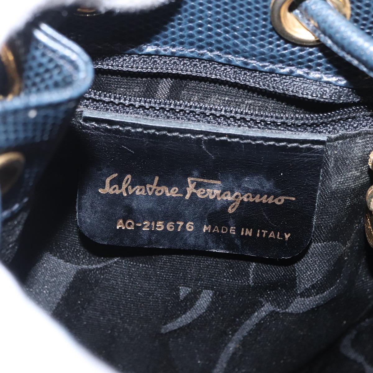 Salvatore Ferragamo Vala Backpack Leather Navy Gold Auth 154339