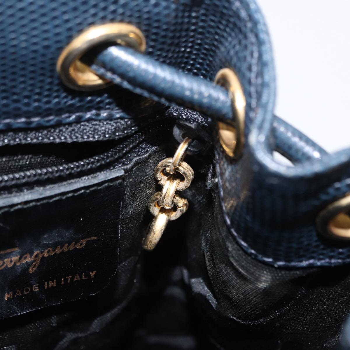 Salvatore Ferragamo Vala Backpack Leather Navy Gold Auth 154339